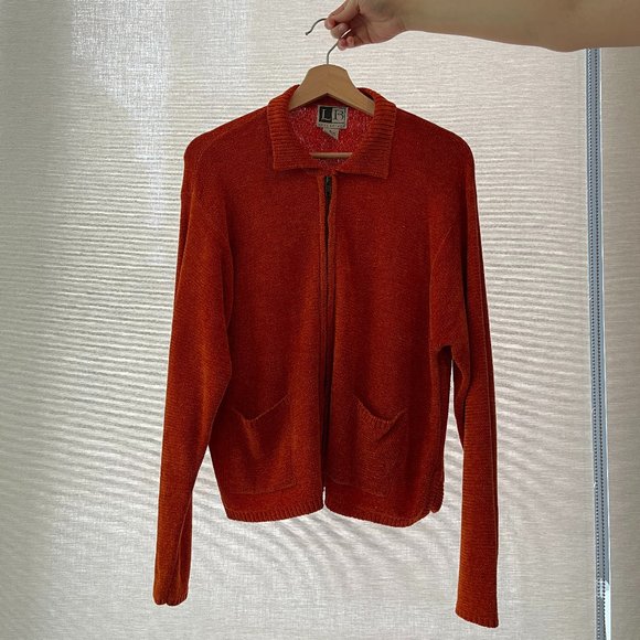 Orange Chenille Zip-Up Sweater - Picture 1 of 3